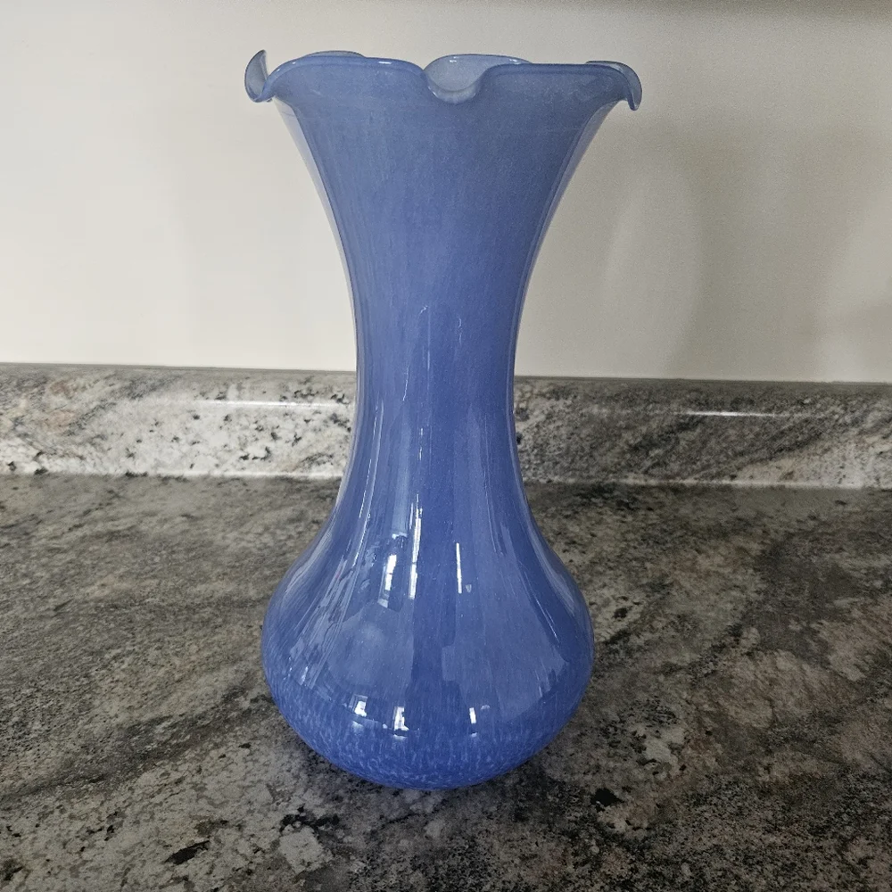 Murano Hand Blown Glass Vase Periwinkle Blue 13